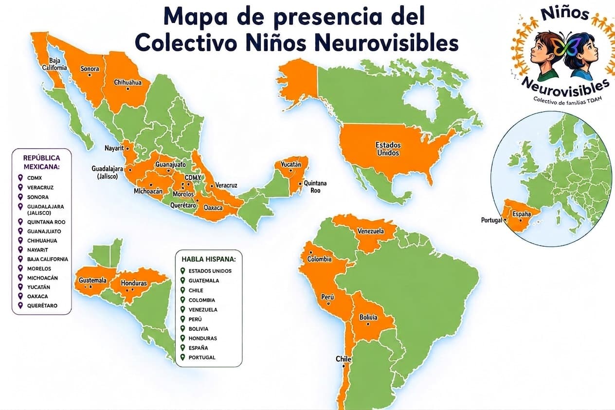 Mapa de presencia del Colectivo Niños Neurovisibles en México, América y Europa
